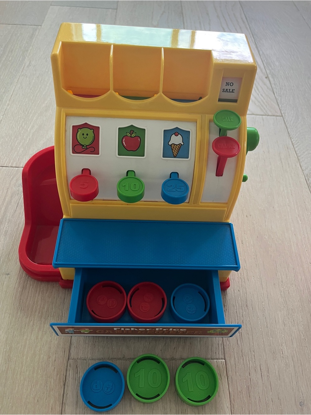 Fisher Price Toy Cash Register Playset with 6 coins